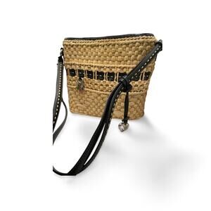 Brighton Wicker Leather Shoulder Bag Silver Purse Charms
